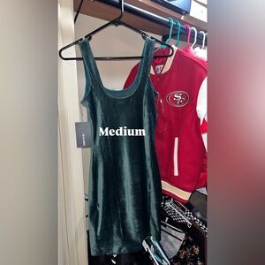 Velvet Scoop Neck Slip Dress - Deep Green